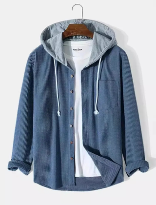 Bordeaux Hooded Cord Men's Sweater - Dark Blue