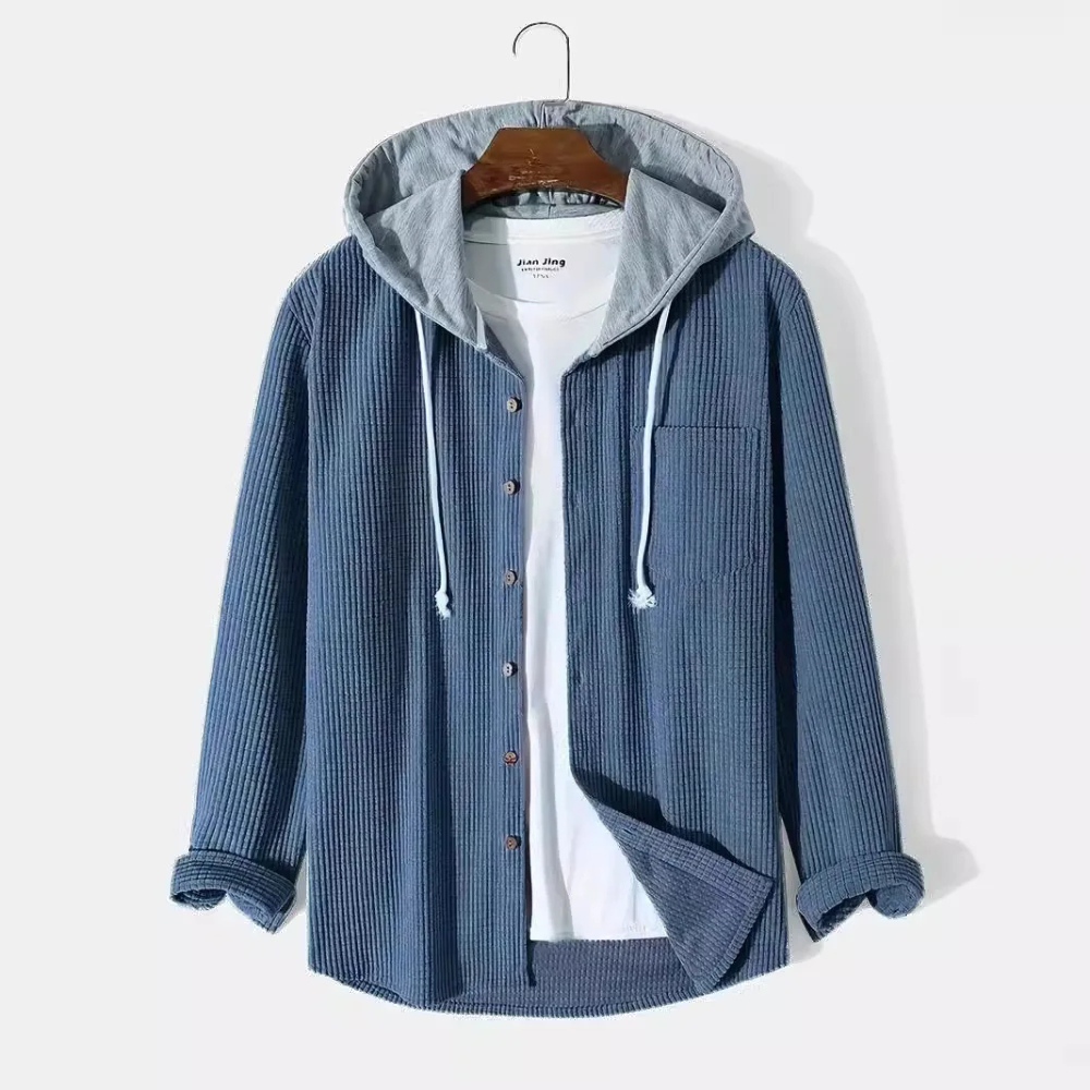 Bordeaux Hooded Cord Men's Sweater - Dark Blue
