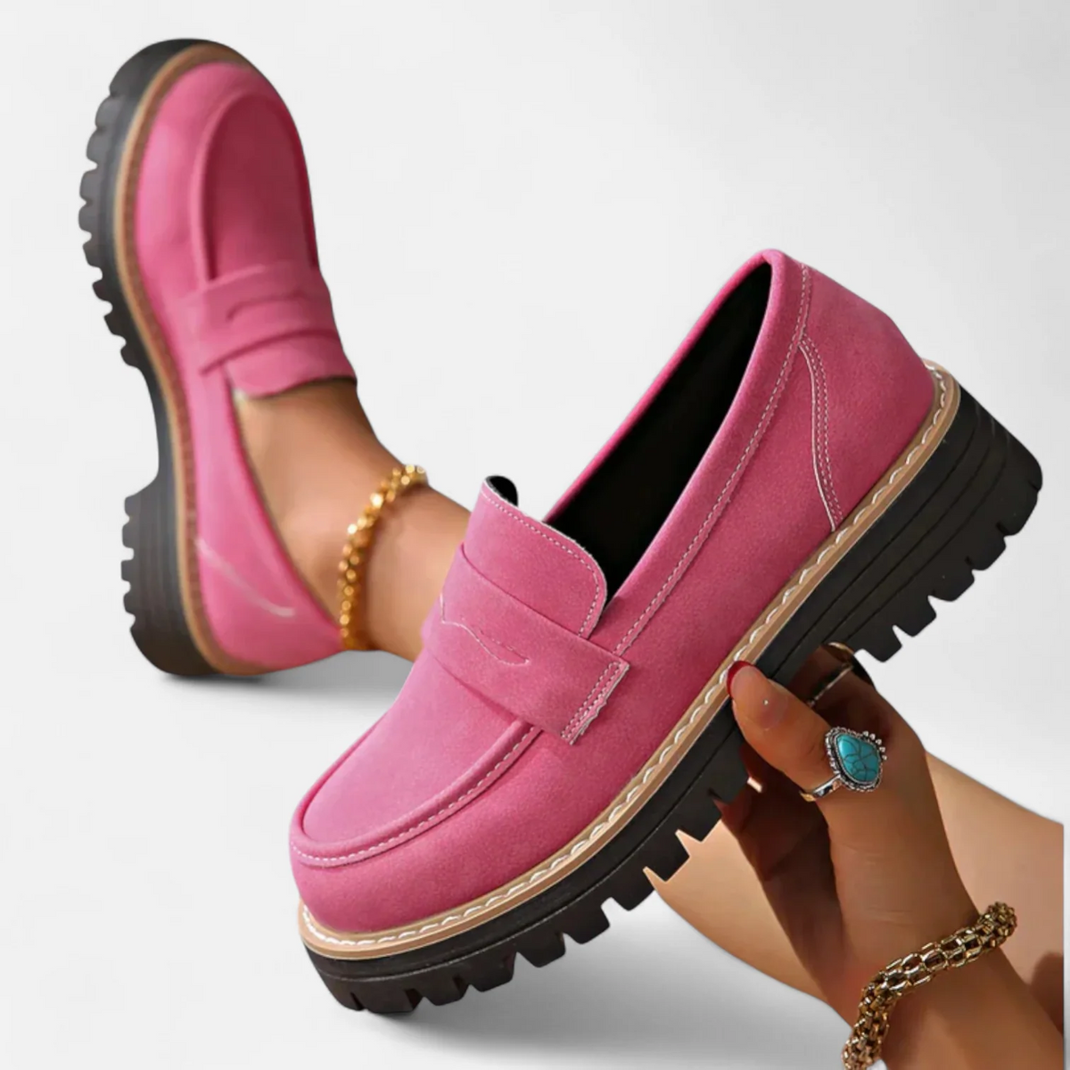 Women’s Chunky-Sole Leather-Look Loafers
