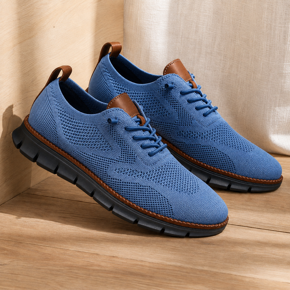 Women’s Knit Elastic-Lace Everyday Trainers in Blue Black