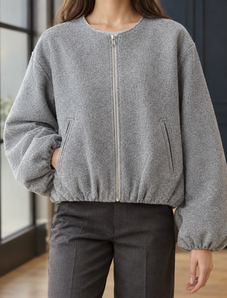 Ophelia-June Balloon Sleeve Women's Jacket - Grey