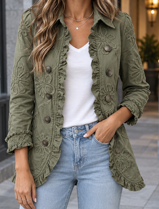 Jemima-Grace Ruffle Women's Jacket - Green