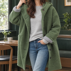 Antonia-Sage Hooded Women's Coat - Bean Green