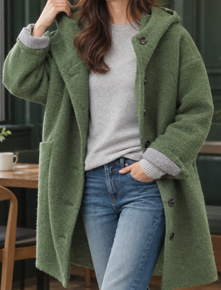 Antonia-Sage Hooded Women's Coat - Bean Green