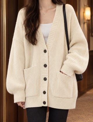 Ines-Faye Ribbed Women's Cardigan - White
