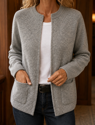 Women’s Ribbed Pocket Detail Cardigan in Grey