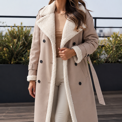 Soledad-Louise Contrast Trim Women's Coat - Beige