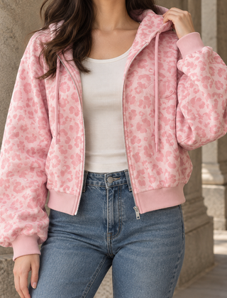 Noemie-Claire Leopard Zip Women's Jacket - Pink
