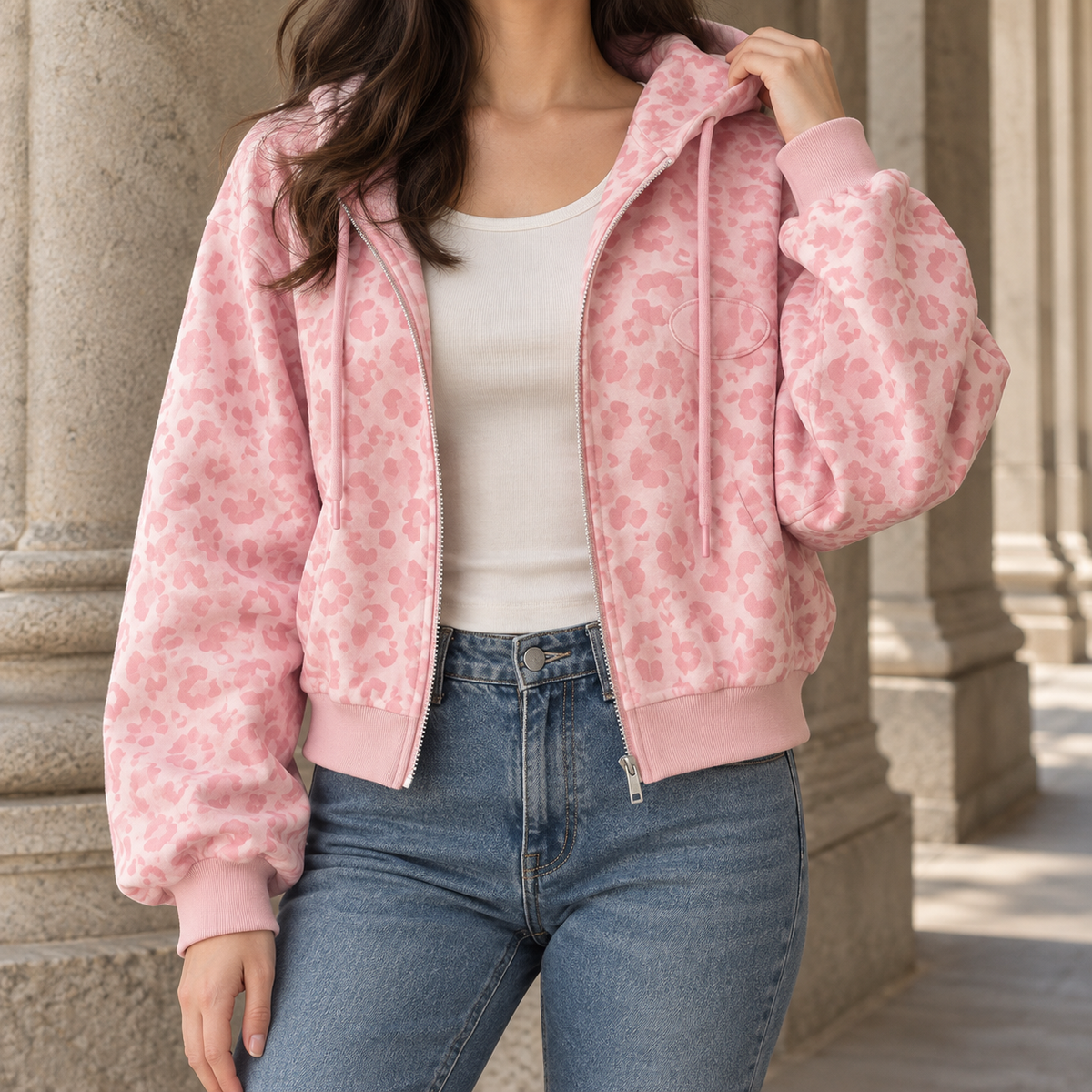 Noemie-Claire Leopard Zip Women's Jacket - Pink