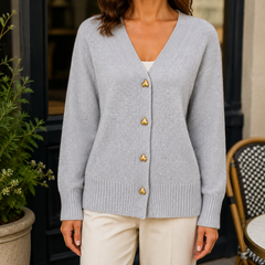 Women’s Heart-Button V-Neck Cardigan in Grey