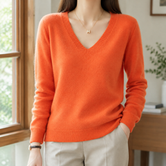Evadne V Neck Women's Sweater - Orange