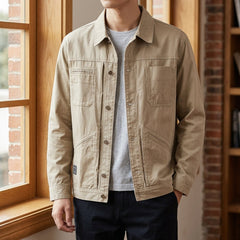 Men’s Four-Pocket Denim Utility Jacket in Khaki