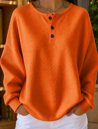 Women’s Waffle-Knit Henley Jumper in Orange