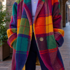Women’s Oversized Check Longline Wool Coat in Multicolour