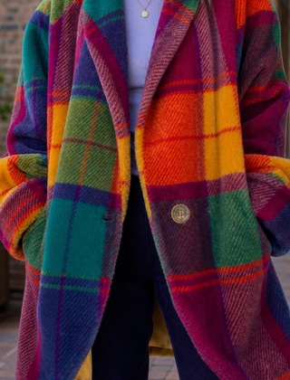 Women’s Oversized Check Longline Wool Coat in Multicolour