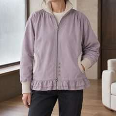 Women’s Stand-Collar Double-Ruffle Zip Jacket in Mist Purple