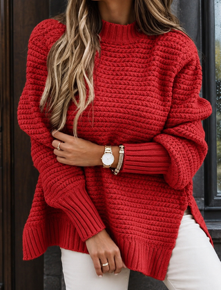Sharon-Louise Textured Knit Women's Sweater - Red
