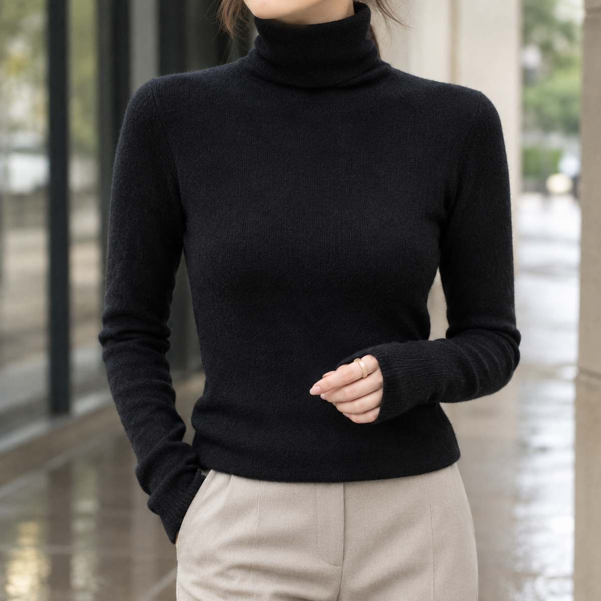 Women's Apolline-Sage Slim Fit Turtleneck Jumper - Black