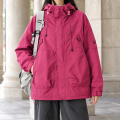 Women’s Cotton-Blend Hooded Four-Pocket Jacket in Strawberry Red