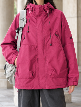 Women’s Cotton-Blend Hooded Four-Pocket Jacket in Strawberry Red
