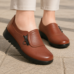 Women’s Padded-Vamp Side-Zip Casual Shoes in Brown