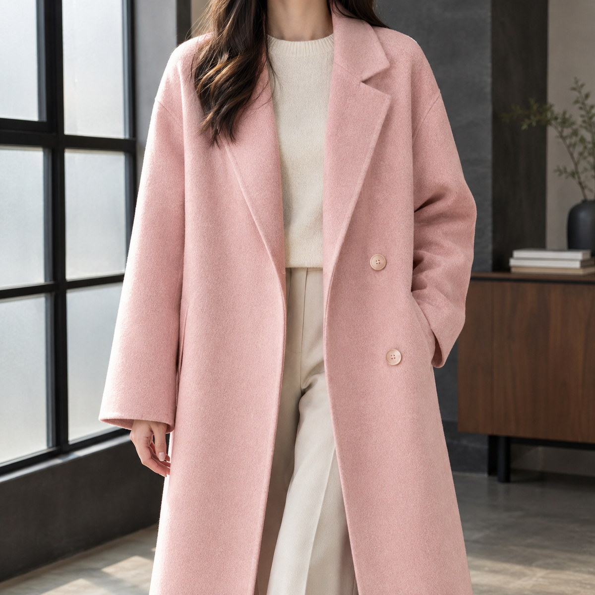 Delia-Grace Double Breasted Women's Coat - Pink