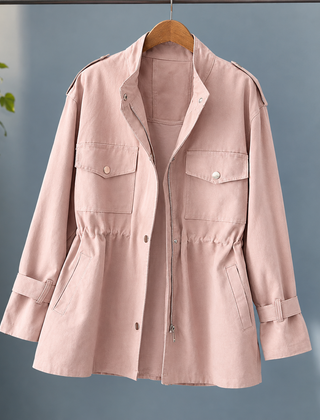 Women’s Drawstring-Waist Four-Pocket Utility Jacket in Pink