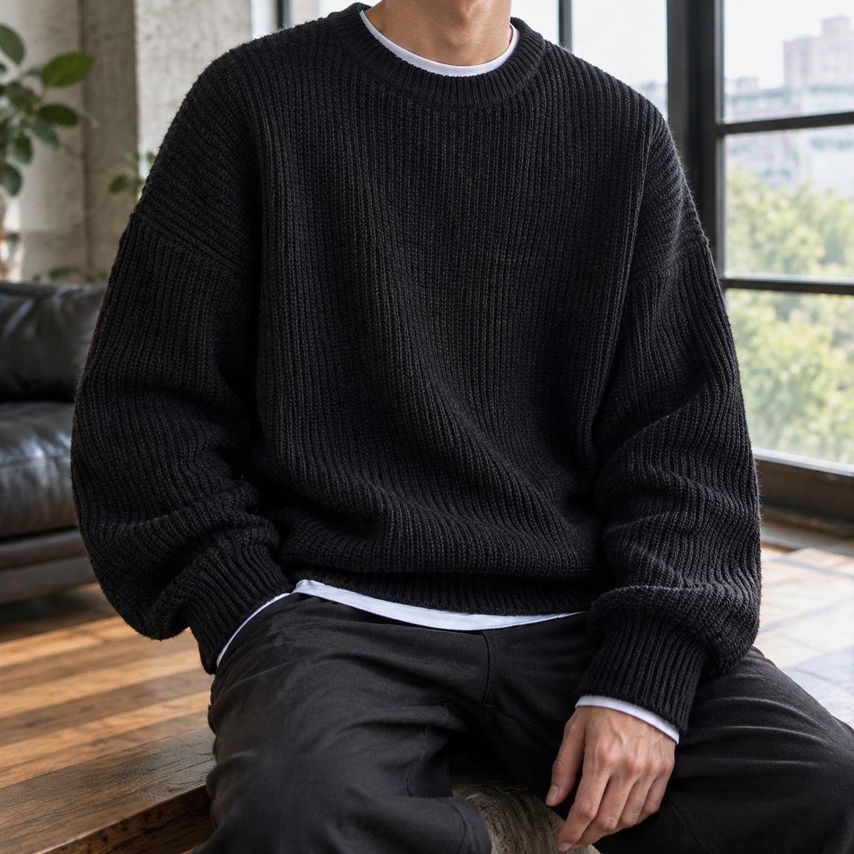 Knox Ribbed Men's Sweater - Black