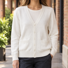 Women’s Cotton-Blend V-Neck Pocket Cardigan in White