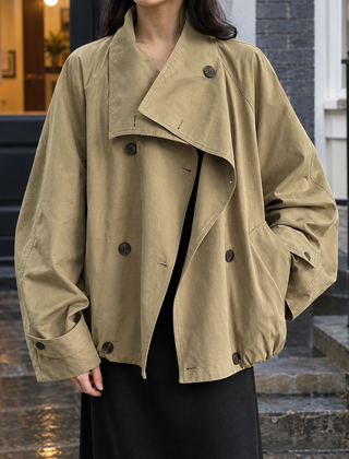 Women’s Cotton-Blend Double-Breasted Cocoon Jacket in Khaki