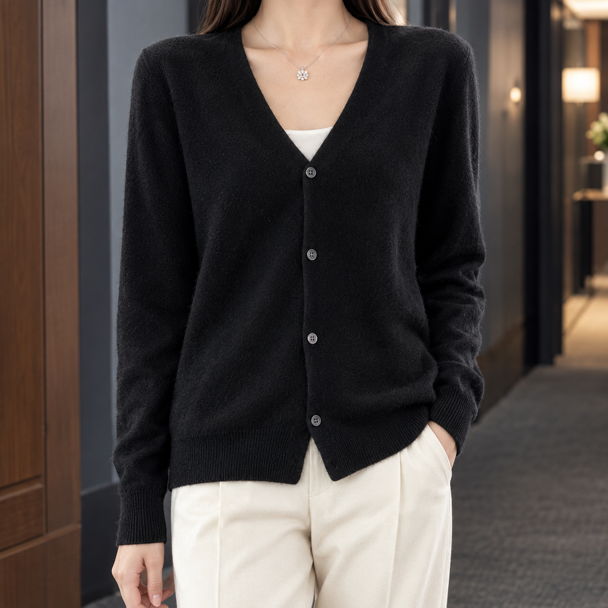 Zelie-Faye V-Neck Women's Cardigan - Black
