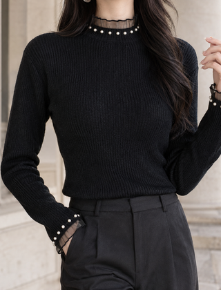 Idalia-Rae Pearl Trim Women's Sweater - Black