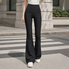 Women’s High-Rise Pull-On Full-Length Flared Trousers in Black