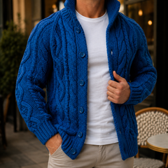 Caius Cable Knit Men's Sweater - Dark Blue