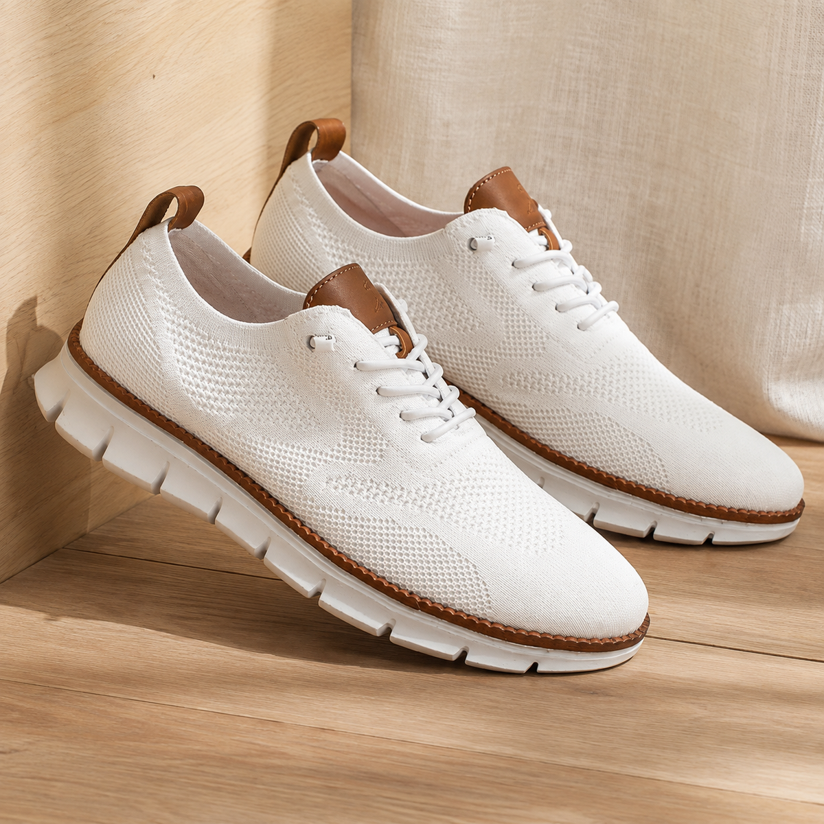 Women’s Knit Elastic-Lace Everyday Trainers in White