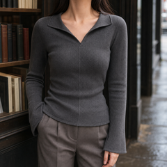 Women's Isabelle-Jade Collared Knit Top Jumper - Grey