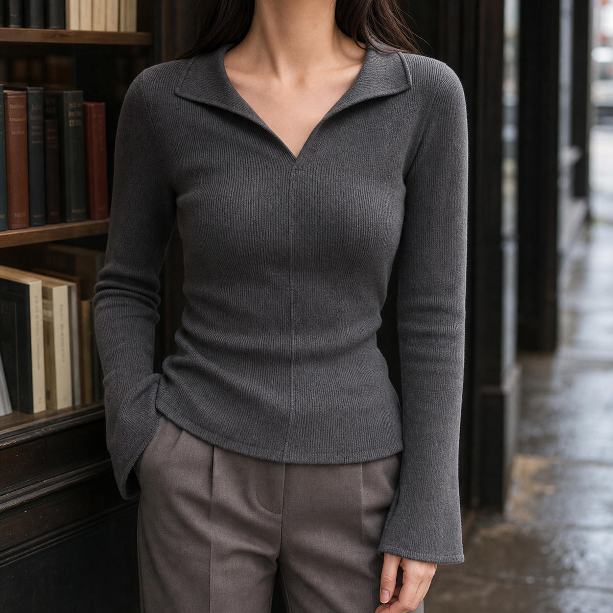 Women's Isabelle-Jade Collared Knit Top Jumper - Grey
