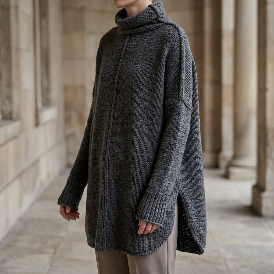 Women’s Cashmere-Blend Stacked-Collar Jumper in Dark Grey
