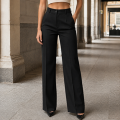 Women’s High-Waisted Full-Length Tailored Wide-Leg Trousers in Black