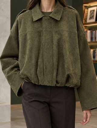 Jocasta-Skye Suede Bomber Women's Jacket - Army Green