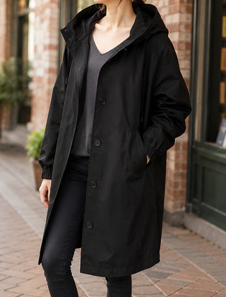 Zelda-Elise Hooded Women's Overcoat - Black