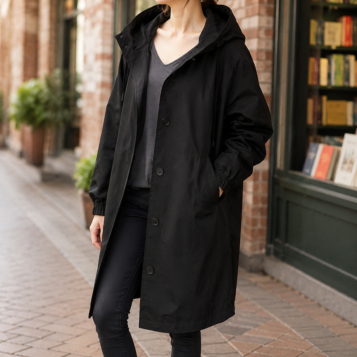 Zelda-Elise Hooded Women's Overcoat - Black