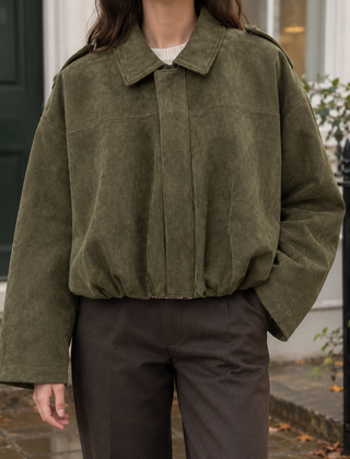 Grace-Marie Suede Bomber Women's Jacket - Olive Green