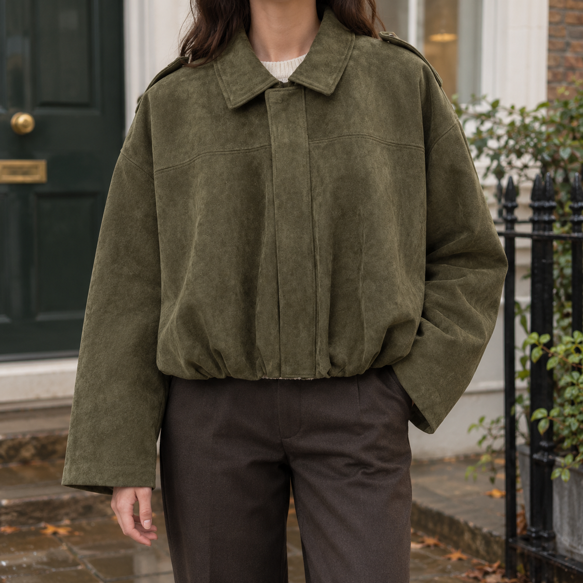 Grace-Marie Suede Bomber Women's Jacket - Olive Green