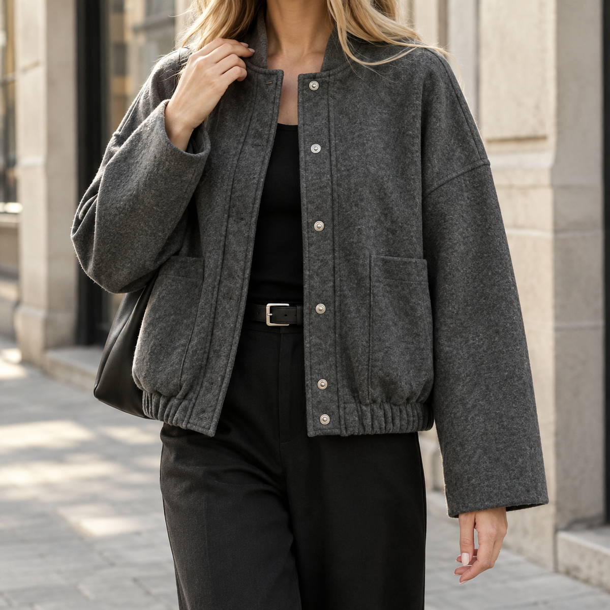 Chantal-Marie Relaxed Bomber Women's Jacket - Grey