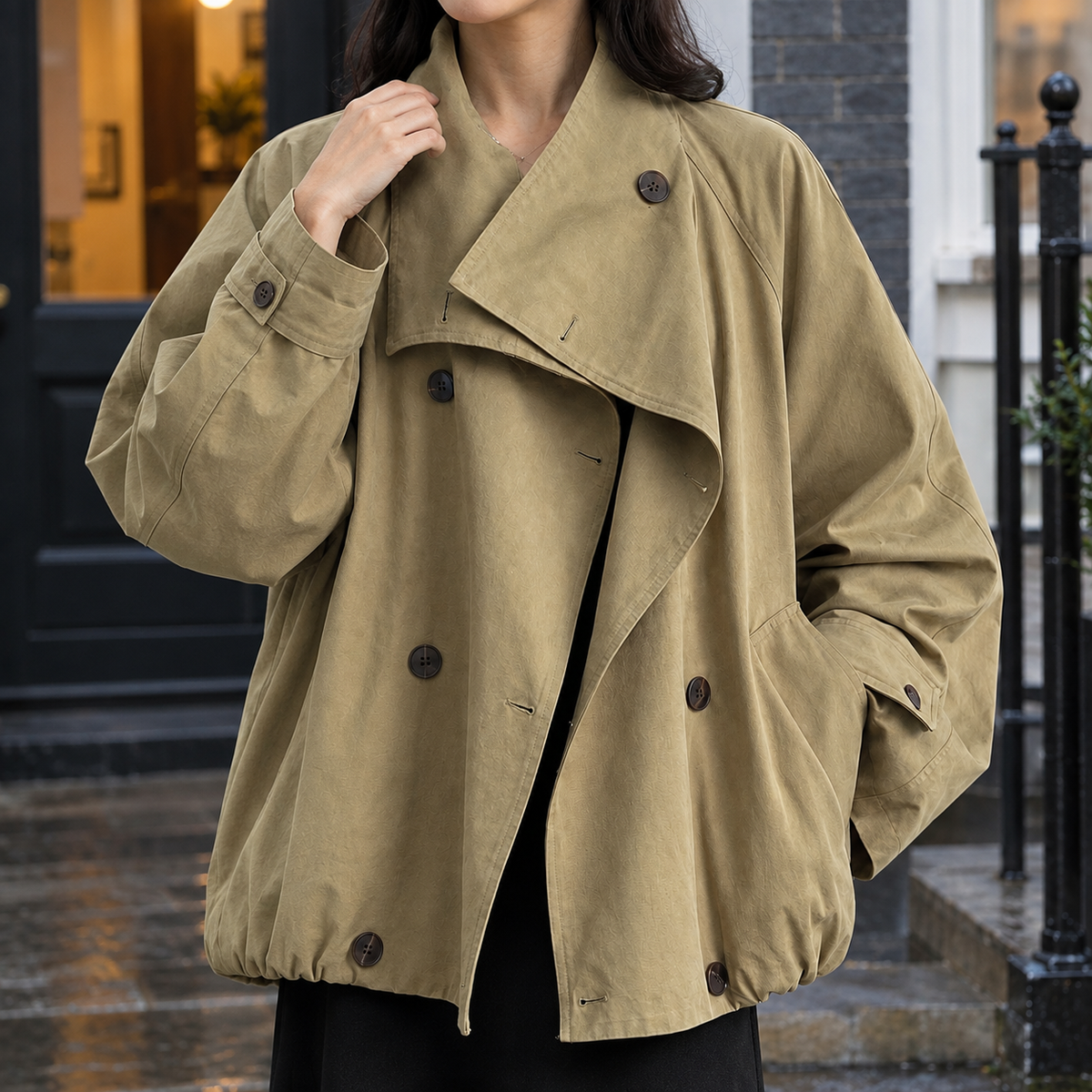 Women’s Cotton-Blend Double-Breasted Cocoon Jacket