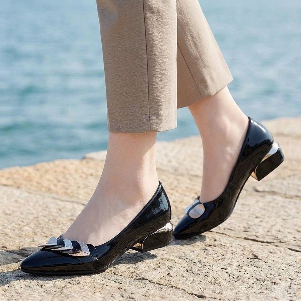 Women’s Layered-Vamp Pointed Low Block Heels