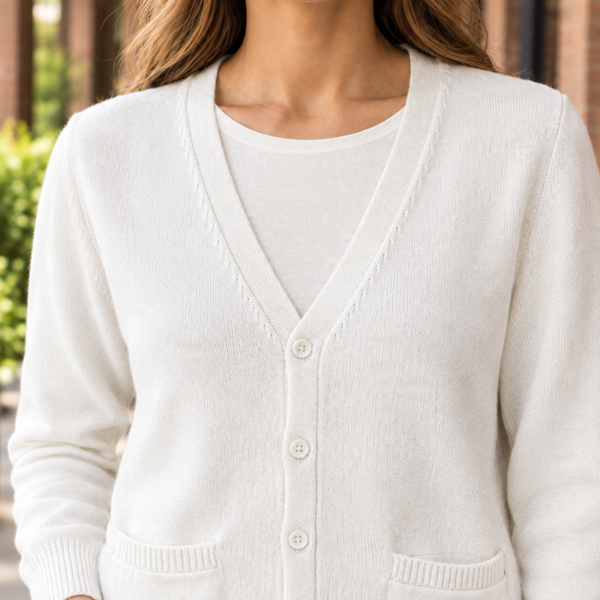 Women’s Cotton-Blend V-Neck Pocket Cardigan