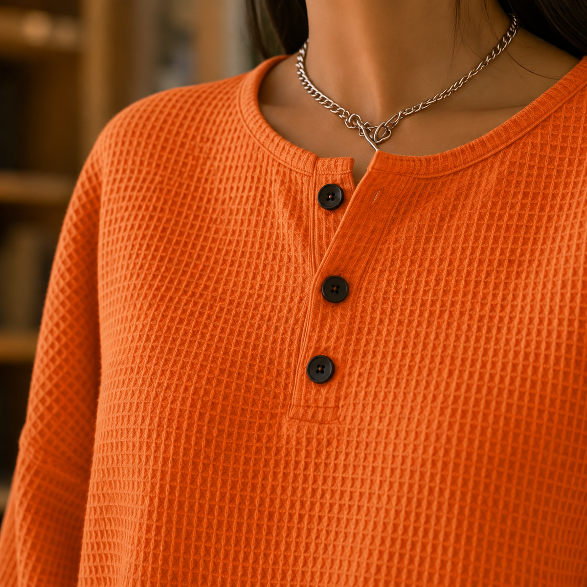 Women’s Waffle-Knit Henley Jumper