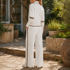 Women’s Half-Zip Stripe-Detail Top and Wide-Leg Trouser Set